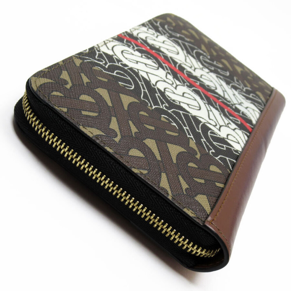 Burberry round canvas zipper wallet multicolor brown leather long
